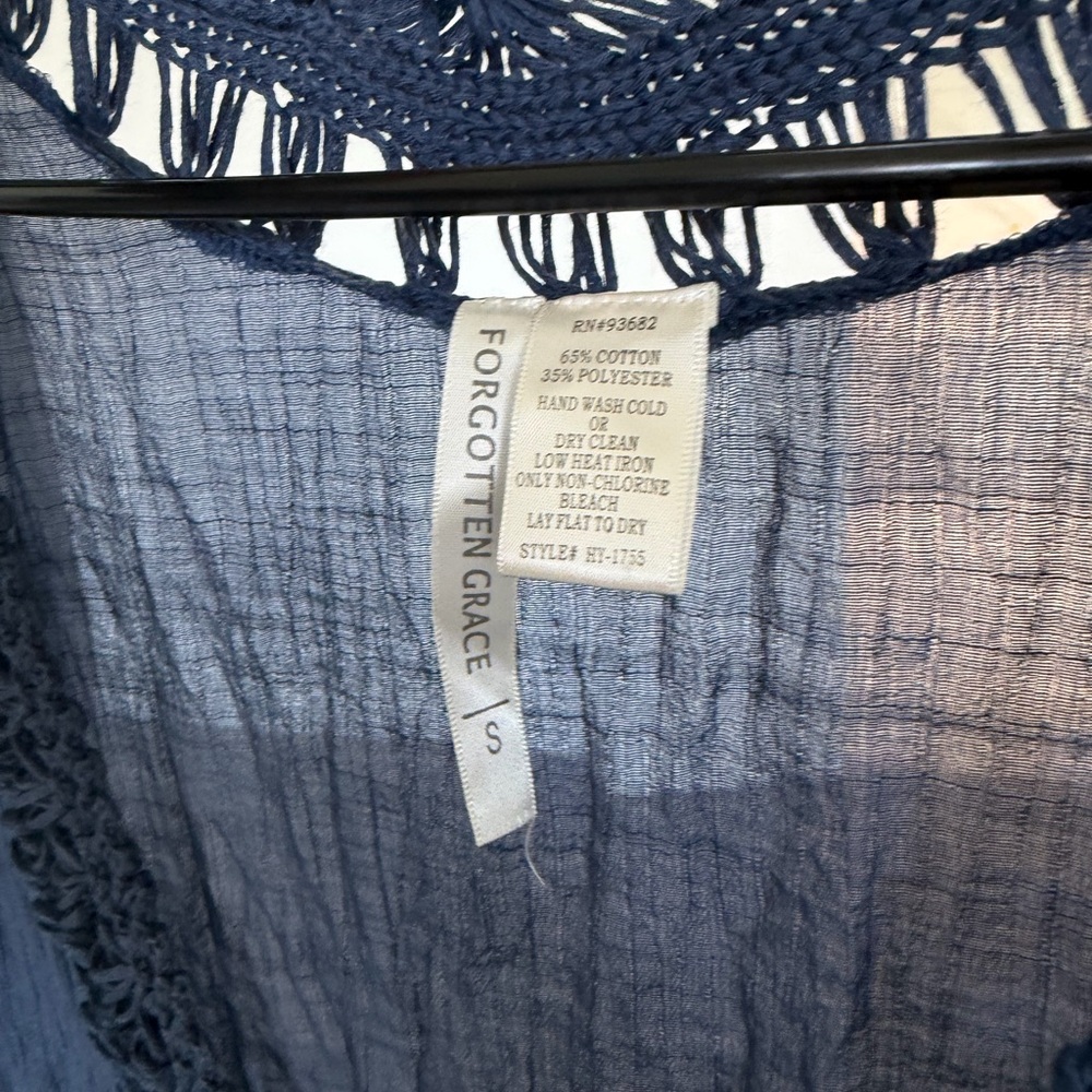 Navy Fringe Kimono Cardigan - Women - Picture 6 of 9